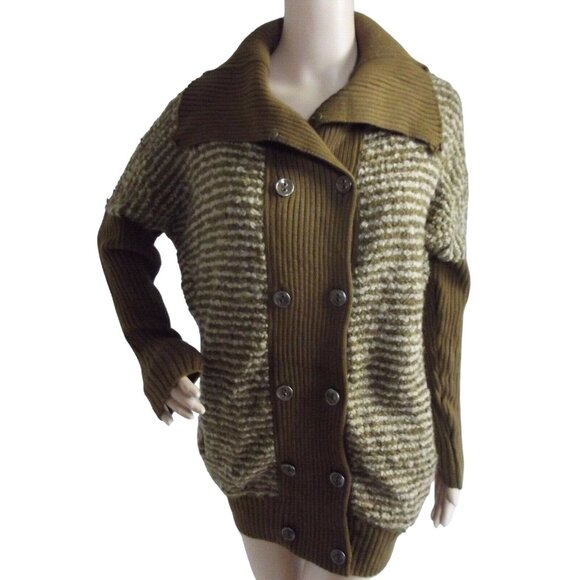 Lilly McKay Cardigan Sweater Size Medium Brown Striped removable faux fur collar - Picture 1 of 11